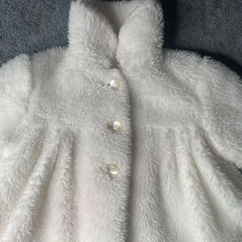 VTG 80s Millicents San Francisco White Faux Fur Girl Swing Coat Jacket 2T